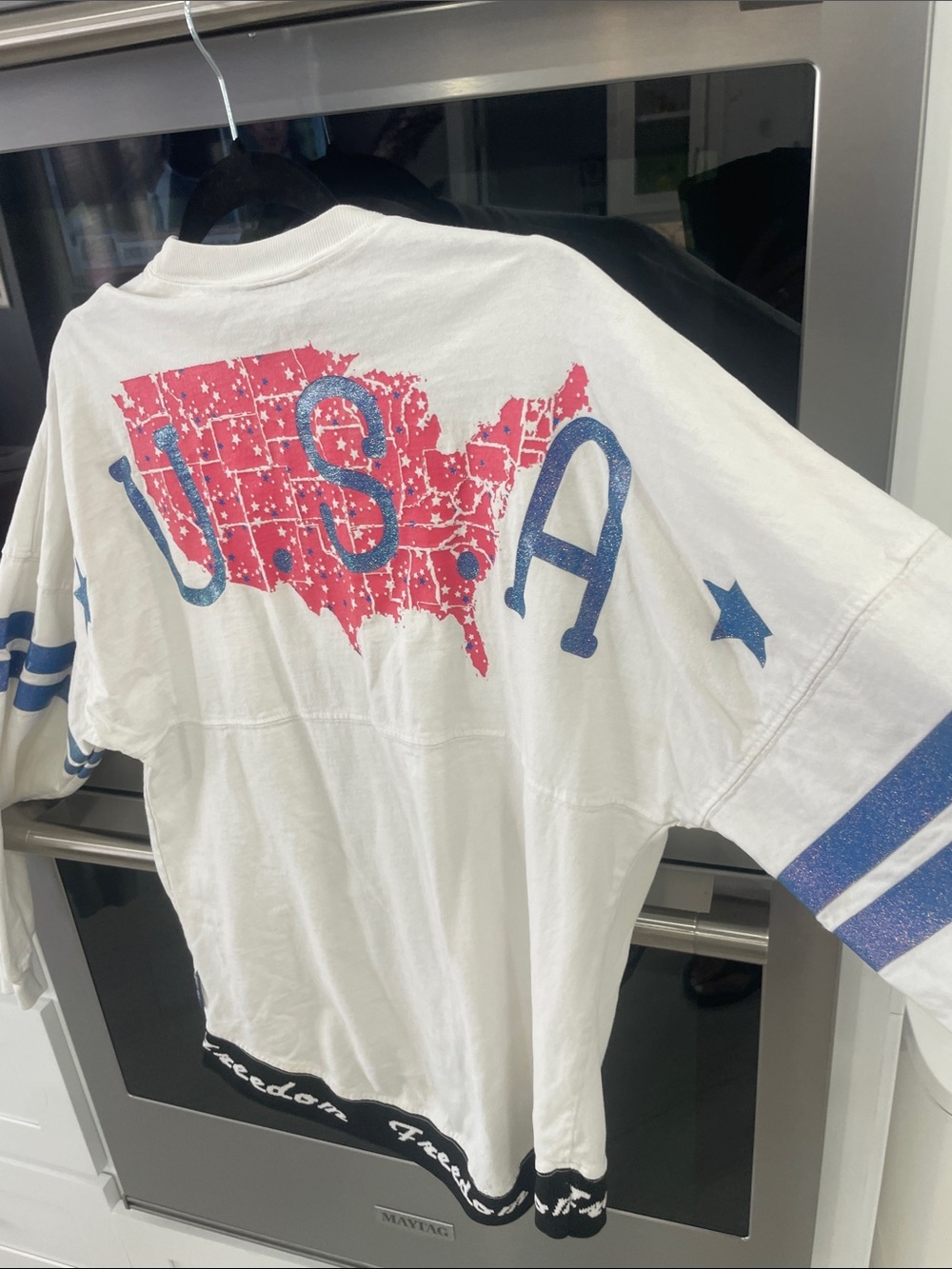 Spirit  White Long-Sleeve Top with Pink Star and Blue Sleeve Stripes - Picture 6 of 9